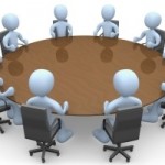 3d people in a round table having a meeting.